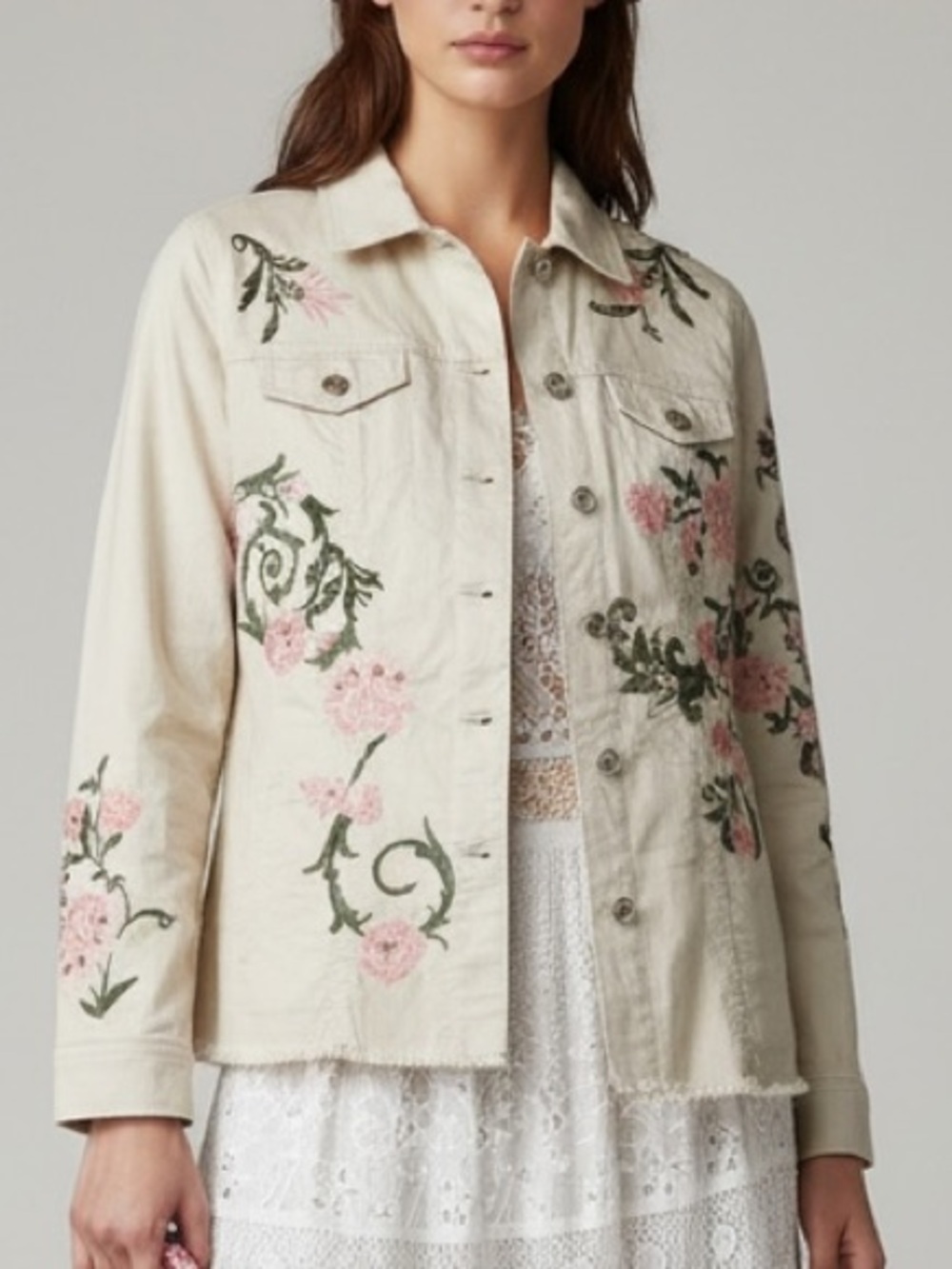 Chico's Embroidered Beaded Art to Wear Shacket Jacket Boho Leopard Floral 2